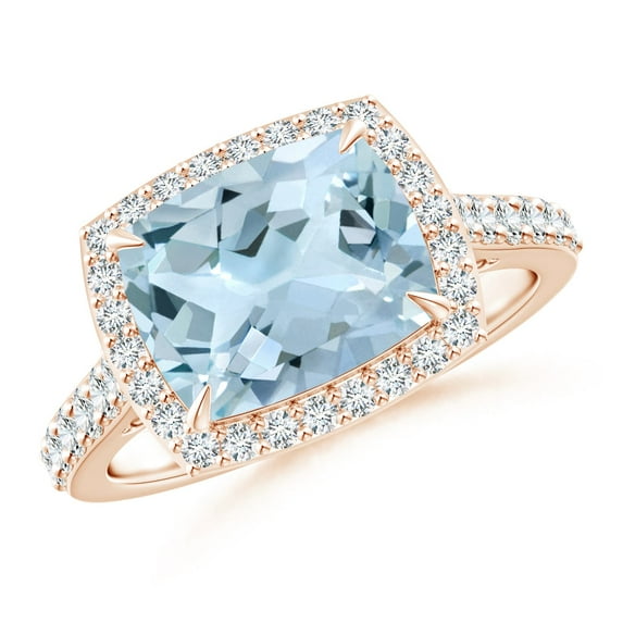 ANGARA Natural Cushion 2.45 ct Aquamarine Cocktail Halo Ring in 14K Rose Gold for Women (Size-10x8mm) | March Birthstone, Birthday, Anniversary, Jewelry Gift for Women | Natural Aquamarine Ring