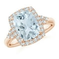 thumbnail image 1 of ANGARA Natural Cushion 2.45 ct Aquamarine Halo Ring with Trio Diamonds in 14K Rose Gold for Women (Size-10x8mm) | March Birthstone, Anniversary, Jewelry Gift for Women | Natural Aquamarine Ring, 1 of 9