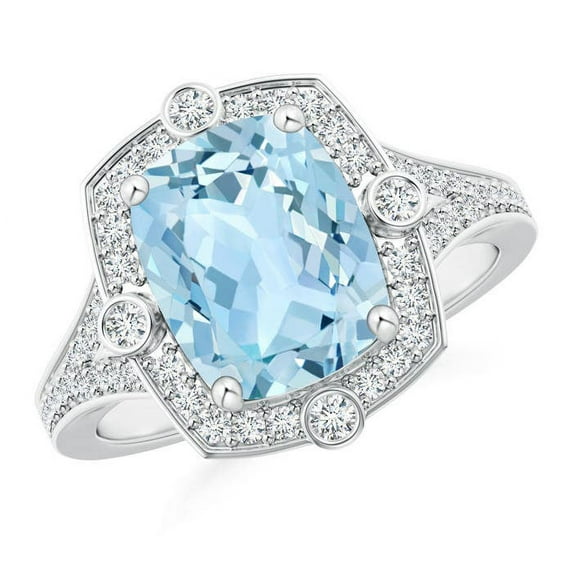 Angara Natural 2.45 Ct. Aquamarine with Diamond Halo Ring in 14K White Gold for Women (Ring Size: 11.5)