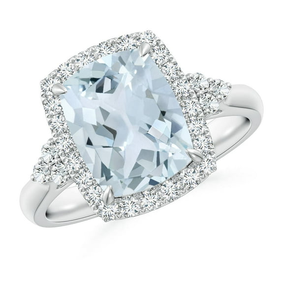 Angara Natural 2.45 Ct. Aquamarine with Diamond Halo Ring in 14K White Gold for Women (Ring Size: 12)