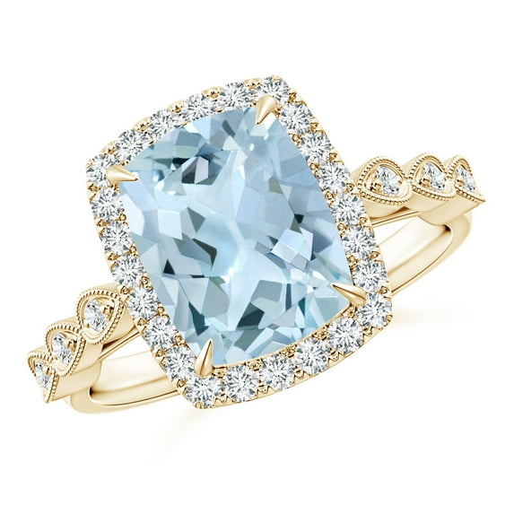 Angara Natural 2.45 Ct. Aquamarine with Diamond Halo Ring in 14K Yellow Gold for Women (Ring Size: 3.5)