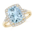 thumbnail image 1 of ANGARA Natural Cushion 2.45 ct Aquamarine Halo Ring with Trio Diamonds in 14K Yellow Gold for Women (Size-10x8mm) | March Birthstone, Anniversary, Jewelry Gift for Women | Natural Aquamarine Ring, 1 of 9
