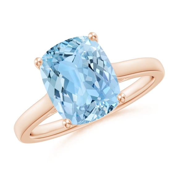 ANGARA Natural Cushion 2.45 ct Aquamarine Engagement Ring with Hidden Accents in 14K Rose Gold for Women (Size-10x8mm) | March Birthstone, Anniversary Jewelry Gift for Women | Natural Aquamarine Ring