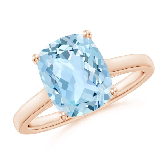 ANGARA Natural Cushion 2.45 ct Aquamarine Engagement Ring with Hidden Accents in 14K Rose Gold for Women (Size-10x8mm) | March Birthstone, Anniversary Jewelry Gift for Women | Natural Aquamarine Ring