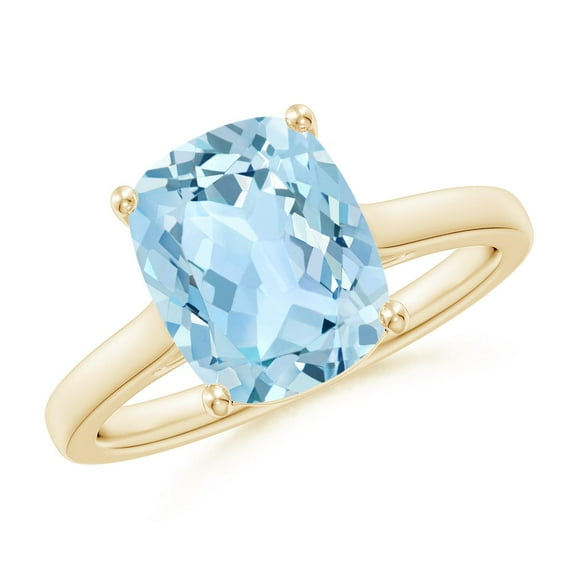 ANGARA Natural 2.45 ct Aquamarine Engagement Ring with Hidden Accents in 14K Yellow Gold for Women (Size-10x8mm) | March Birthstone, Anniversary, Jewelry Gift for Women | Natural Aquamarine Ring