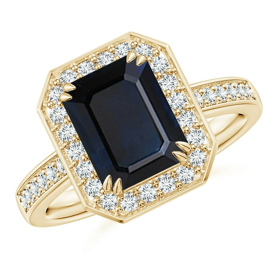 Angara Natural 2.45 Ct. Blue Sapphire with Diamond Halo Ring in 14K Yellow Gold for Women (Ring Size: 3.5)