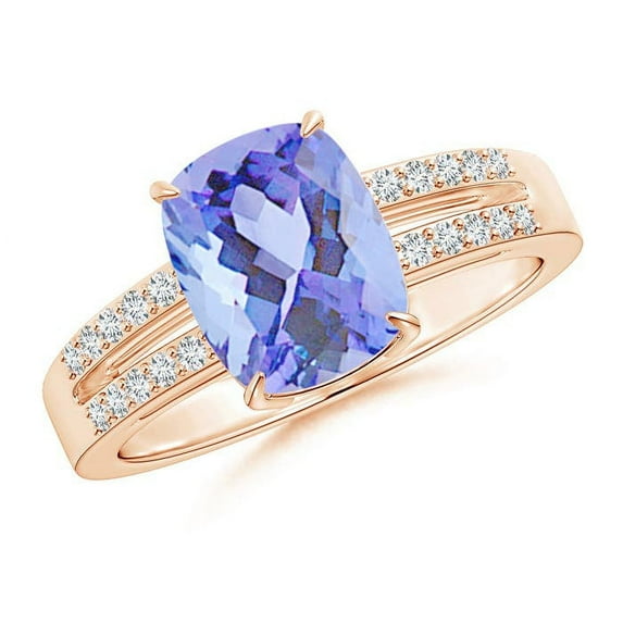 ANGARA Natural Cushion 2.45 ct Tanzanite Split Shank Ring with Diamonds in 14K Rose Gold for Women (Size-9x7mm) | December Birthstone, Anniversary, Jewelry Gift for Women | Natural Tanzanite Ring