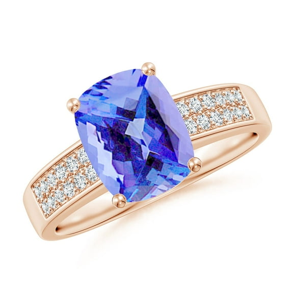 Angara Natural 2.45 Ct. Tanzanite with Diamond Classic Ring in 14K Rose Gold for Women (Ring Size: 11.5)
