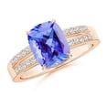 thumbnail image 1 of ANGARA Natural Cushion 2.45 ct Tanzanite Split Shank Ring with Diamonds in 14K Rose Gold for Women (Size-9x7mm) | December Birthstone, Anniversary, Jewelry Gift for Women | Natural Tanzanite Ring, 1 of 7