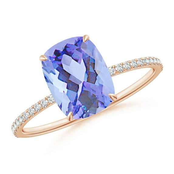 ANGARA Natural Thin Shank Cushion Cut 2.45 ct Tanzanite Ring with Diamonds in 14K Rose Gold for Women (Size-9x7mm) | December Birthstone, Anniversary, Jewelry Gift for Women | Natural Tanzanite Ring
