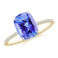 thumbnail image 1 of ANGARA Natural Thin Shank Cushion Cut 2.45 ct Tanzanite Ring with Diamonds in 14K Yellow Gold for Women (Size-9x7mm) | December Birthstone, Anniversary Jewelry Gift for Women | Natural Tanzanite Ring, 1 of 9