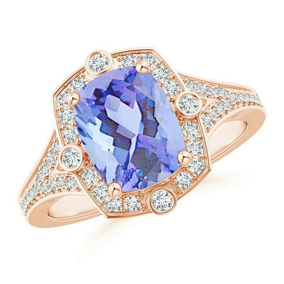 Angara Natural 2.45 Ct. Tanzanite with Diamond Halo Ring in 14K Rose Gold for Women (Ring Size: 5.5)