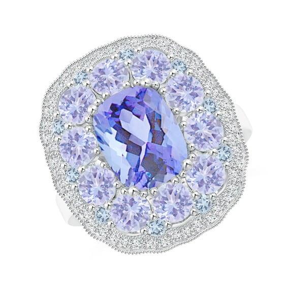 ANGARA Natural Cushion 2.45 ct Tanzanite Cocktail Ring in 14K White Gold for Women (Size-9x7mm) | December Birthstone, Anniversary, Jewelry Gift for Women | Natural Tanzanite Ring