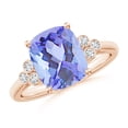 thumbnail image 1 of ANGARA Natural Cushion 2.6 ct Tanzanite Ring with Trio Bezel Diamonds in 14K Rose Gold for Women (Size-10x8mm) | December Birthstone, Anniversary, Jewelry Gift for Women | Natural Tanzanite Ring, 1 of 9