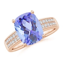 ANGARA Natural Cushion 2.6 ct Tanzanite Cocktail Ring with Diamonds in 14K Rose Gold for Women (Size-10x8mm) | December Birthstone, Anniversary, Jewelry Gift for Women | Natural Tanzanite Ring