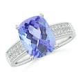 thumbnail image 1 of ANGARA Natural Cushion 2.6 ct Tanzanite Cocktail Ring with Diamonds in 14K White Gold for Women (Size-10x8mm) | December Birthstone, Anniversary, Jewelry Gift for Women | Natural Tanzanite Ring, 1 of 9