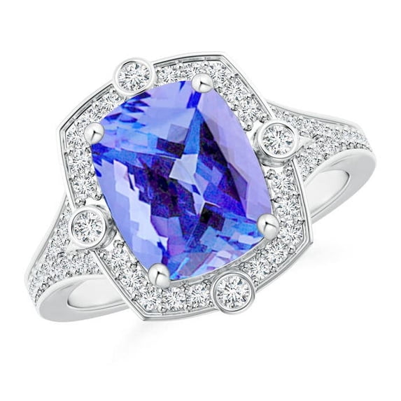Angara Natural 2.6 Ct. Tanzanite with Diamond Halo Ring in 14K White Gold for Women (Ring Size: 8)