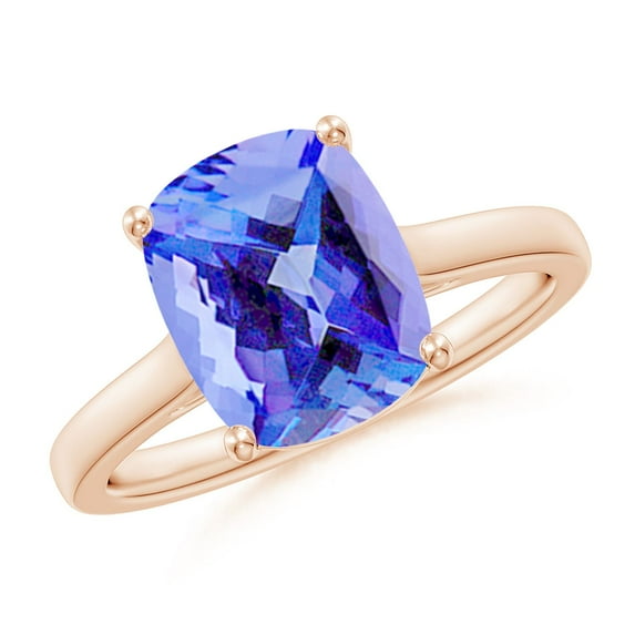 ANGARA Natural Cushion 2.6 ct Tanzanite Solitaire Ring with Hidden Accents in 14K Rose Gold for Women (Size-10x8mm) | December Birthstone, Anniversary, Jewelry Gift for Women | Natural Tanzanite Ring