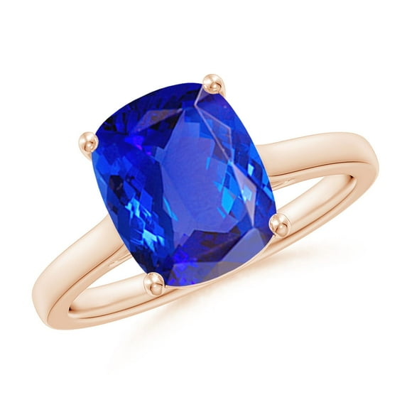 ANGARA Natural Cushion 2.6 ct Tanzanite Solitaire Ring with Hidden Accents in 14K Rose Gold for Women (Size-10x8mm) | December Birthstone, Anniversary, Jewelry Gift for Women | Natural Tanzanite Ring