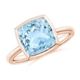 thumbnail image 1 of ANGARA Natural Bezel-Set Solitaire Cushion 2.7 ct Aquamarine Ring in 14K Rose Gold for Women (Size-9mm) | March Birthstone, Birthday, Anniversary, Jewelry Gift for Women | Natural Aquamarine Ring, 1 of 8