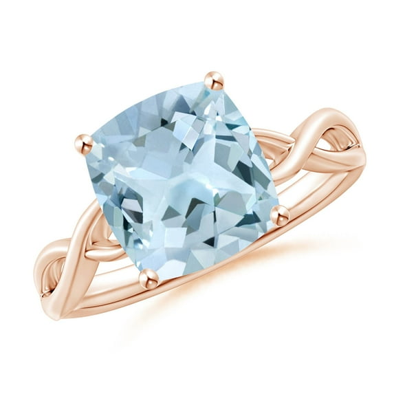 ANGARA Natural Claw-Set Cushion 2.7 ct Aquamarine Solitaire Engagement Ring in 14K Rose Gold for Women (Size-9mm) | March Birthstone, Anniversary, Jewelry Gift for Women | Natural Aquamarine Ring