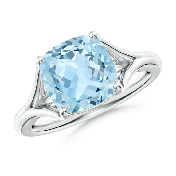 ANGARA Natural Solitaire Cushion 2.7 ct Aquamarine Split Shank Engagement Ring in 14K White Gold for Women (Size-9mm) | March Birthstone, Anniversary, Jewelry Gift for Women | Natural Aquamarine Ring