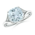 thumbnail image 1 of ANGARA Natural Solitaire Cushion 2.7 ct Aquamarine Split Shank Engagement Ring in 14K White Gold for Women (Size-9mm) | March Birthstone, Anniversary, Jewelry Gift for Women | Natural Aquamarine Ring, 1 of 9