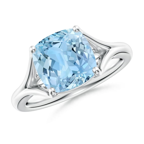 ANGARA Natural Solitaire Cushion 2.7 ct Aquamarine Split Shank Engagement Ring in 14K White Gold for Women (Size-9mm) | March Birthstone, Anniversary, Jewelry Gift for Women | Natural Aquamarine Ring