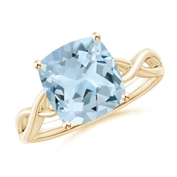 ANGARA Natural Claw-Set Cushion 2.7 ct Aquamarine Solitaire Engagement Ring in 14K Yellow Gold for Women (Size-9mm) | March Birthstone, Anniversary, Jewelry Gift for Women | Natural Aquamarine Ring