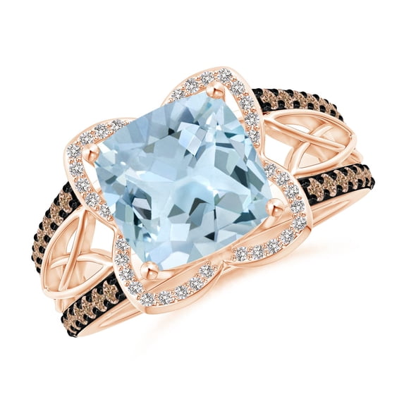 ANGARA Natural Cushion 2.7 ct Aquamarine Celtic Knot Cocktail Ring in 14K Rose Gold for Women (Size-9mm) | March Birthstone, Birthday, Anniversary, Jewelry Gift for Women | Natural Aquamarine Ring