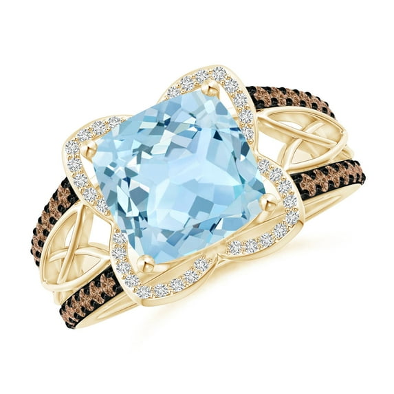 Angara Natural 2.7 Ct. Aquamarine with Coffee Diamond Side Stone Ring in 14K Yellow Gold for Women (Ring Size: 11.5)