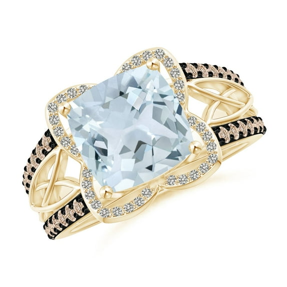 ANGARA Natural Cushion 2.7 ct Aquamarine Celtic Knot Cocktail Ring in 14K Yellow Gold for Women (Size-9mm) | March Birthstone, Birthday, Anniversary, Jewelry Gift for Women | Natural Aquamarine Ring