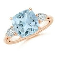 thumbnail image 1 of ANGARA Natural Cushion 2.7 ct Aquamarine & Diamond Three Stone Engagement Ring in 14K Rose Gold for Women (Size-9mm) | March Birthstone, Anniversary, Jewelry Gift for Women | Natural Aquamarine Ring, 1 of 9