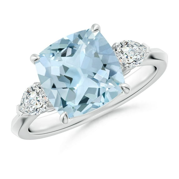Angara Natural 2.7 Ct. Aquamarine with Diamond Classic Ring in 14K White Gold for Women (Ring Size: 3.5)