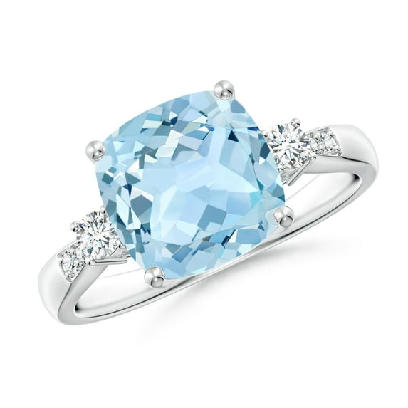 Angara Natural 2.7 Ct. Aquamarine with Diamond Classic Ring in 14K White Gold for Women (Ring Size: 3)