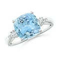 thumbnail image 1 of ANGARA Natural Cushion 2.7 ct Aquamarine Solitaire Ring with Diamond Accents in 14K White Gold for Women (Size-9mm) | March Birthstone, Anniversary, Jewelry Gift for Women | Natural Aquamarine Ring, 1 of 8