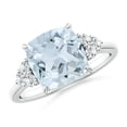 thumbnail image 1 of ANGARA Natural Cushion 2.7 ct Aquamarine Engagement Ring with Trio Diamonds in 14K White Gold for Women (Size-9mm) | March Birthstone, Anniversary, Jewelry Gift for Women | Natural Aquamarine Ring, 1 of 12
