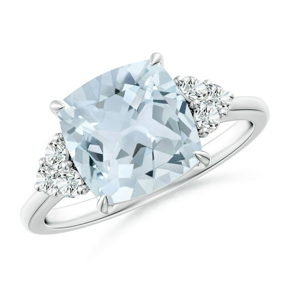 ANGARA Natural Cushion 2.7 ct Aquamarine Engagement Ring with Trio Diamonds in 14K White Gold for Women (Size-9mm) | March Birthstone, Anniversary, Jewelry Gift for Women | Natural Aquamarine Ring