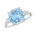 thumbnail image 1 of ANGARA Natural Cushion 2.7 ct Aquamarine Solitaire Ring with Diamond Accents in 14K White Gold for Women (Size-9mm) | March Birthstone, Anniversary, Jewelry Gift for Women | Natural Aquamarine Ring, 1 of 9
