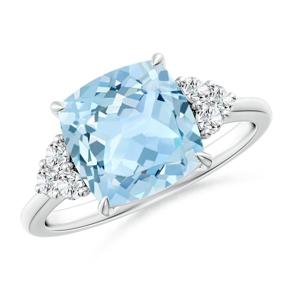 ANGARA Natural Cushion 2.7 ct Aquamarine Engagement Ring with Trio Diamonds in 14K White Gold for Women (Size-9mm) | March Birthstone, Anniversary, Jewelry Gift for Women | Natural Aquamarine Ring