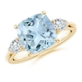 thumbnail image 1 of ANGARA Natural Cushion 2.7 ct Aquamarine & Diamond 3 Stone Engagement Ring in 14K Yellow Gold for Women (Size-9mm) | March Birthstone, Anniversary, Jewelry Gift for Women | Natural Aquamarine Ring, 1 of 10