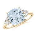 thumbnail image 1 of ANGARA Natural Cushion 2.7 ct Aquamarine Engagement Ring with Trio Diamonds in 14K Yellow Gold for Women (Size-9mm) | March Birthstone, Anniversary, Jewelry Gift for Women | Natural Aquamarine Ring, 1 of 12