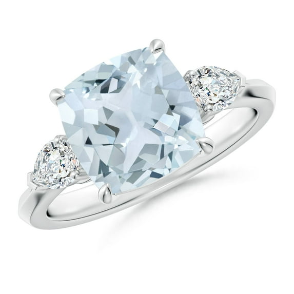 ANGARA Natural Cushion 2.7 ct Aquamarine & Diamond 3 Stone Engagement Ring in 925 Sterling Silver for Women (Size-9mm) | March Birthstone, Anniversary Jewelry Gift for Women | Natural Aquamarine Ring