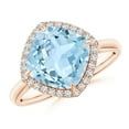 thumbnail image 1 of ANGARA Natural Claw-Set Cushion 2.7 ct Aquamarine Engagement Ring with Halo in 14K Rose Gold for Women (Size-9mm) | March Birthstone, Anniversary, Jewelry Gift for Women | Natural Aquamarine Ring, 1 of 9