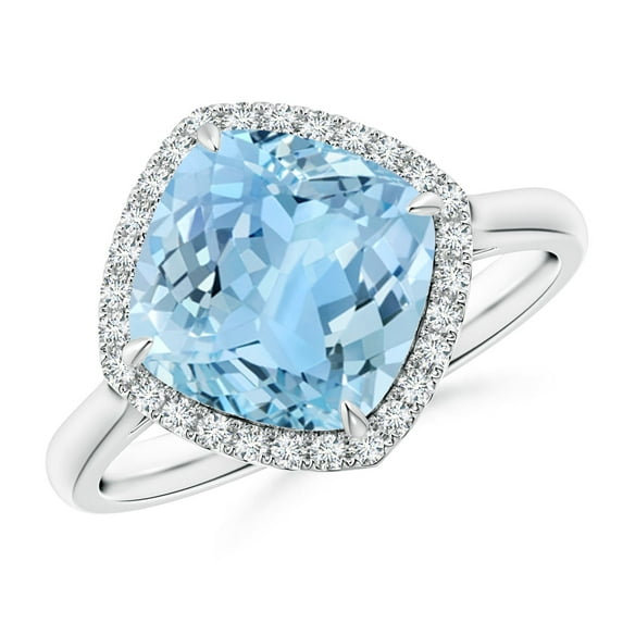 ANGARA Natural Claw-Set Cushion 2.7 ct Aquamarine Engagement Ring with Halo in 14K White Gold for Women (Size-9mm) | March Birthstone, Anniversary, Jewelry Gift for Women | Natural Aquamarine Ring