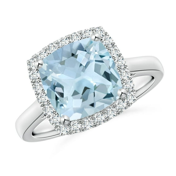 ANGARA Natural Classic Cushion 2.7 ct Aquamarine Halo Engagement Ring in 14K White Gold for Women (Size-9mm) | March Birthstone, Anniversary, Jewelry Gift for Women | Natural Aquamarine Ring