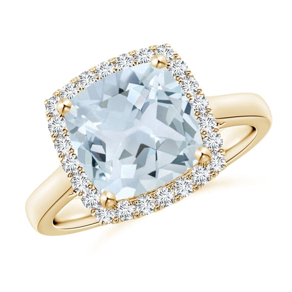 Angara Natural 2.7 Ct. Aquamarine with Diamond Halo Ring in 14K Yellow Gold for Women (Ring Size: 3.5)