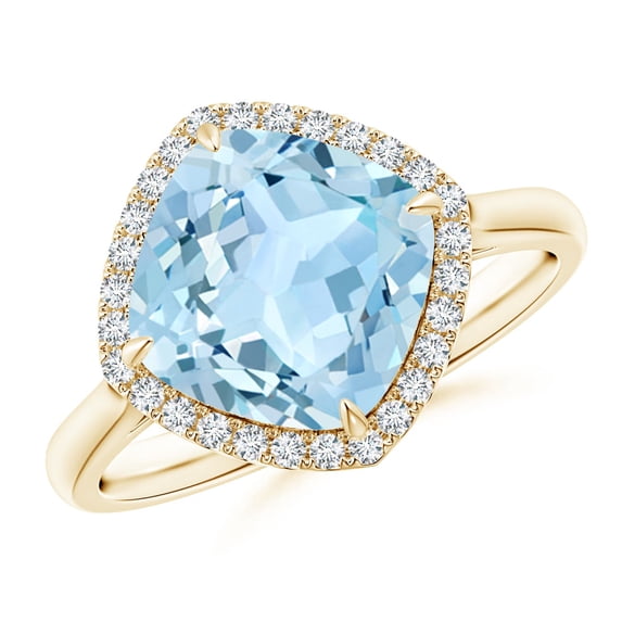ANGARA Natural Claw-Set Cushion 2.7 ct Aquamarine Engagement Ring with Halo in 14K Yellow Gold for Women (Size-9mm) | March Birthstone, Anniversary, Jewelry Gift for Women | Natural Aquamarine Ring