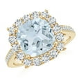 thumbnail image 1 of ANGARA Natural Cushion 2.7 ct Aquamarine Engagement Ring with Diamond Halo in 14K Yellow Gold for Women (Size-9mm) | March Birthstone, Anniversary, Jewelry Gift for Women | Natural Aquamarine Ring, 1 of 8
