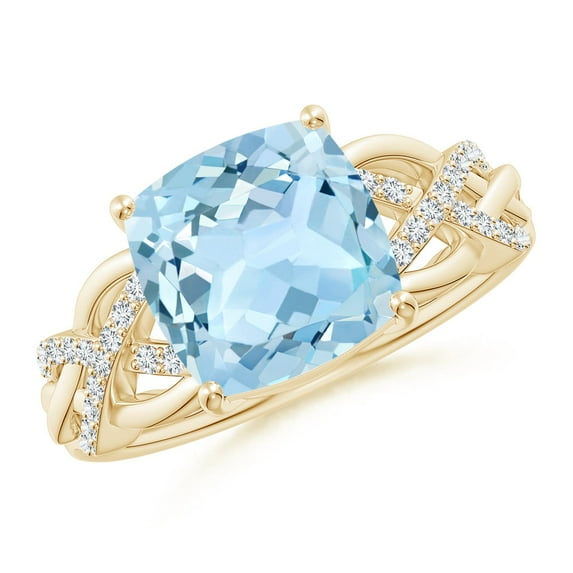 Angara Natural 2.7 Ct. Aquamarine with Diamond Side Stone Ring in 14K Yellow Gold for Women (Ring Size: 3.5)